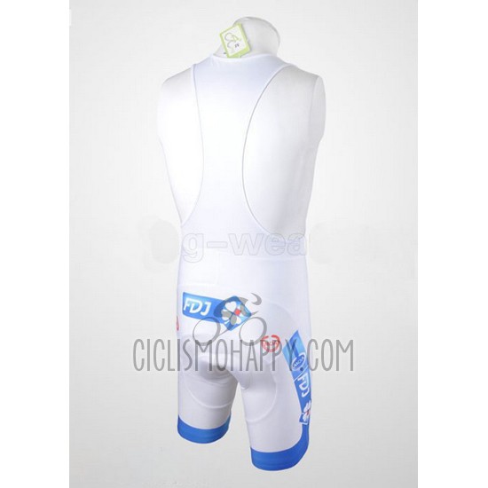 FDJ Cycling Jersey Bib Short 2010 Short Sleeve White and Light Blue